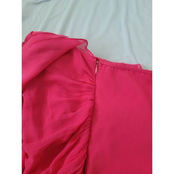 Y2k Express 100% Silk Ruched Ruffle Halter Top Size 2 Pink Barbie Fairy Coquette - Picture 8 of 11